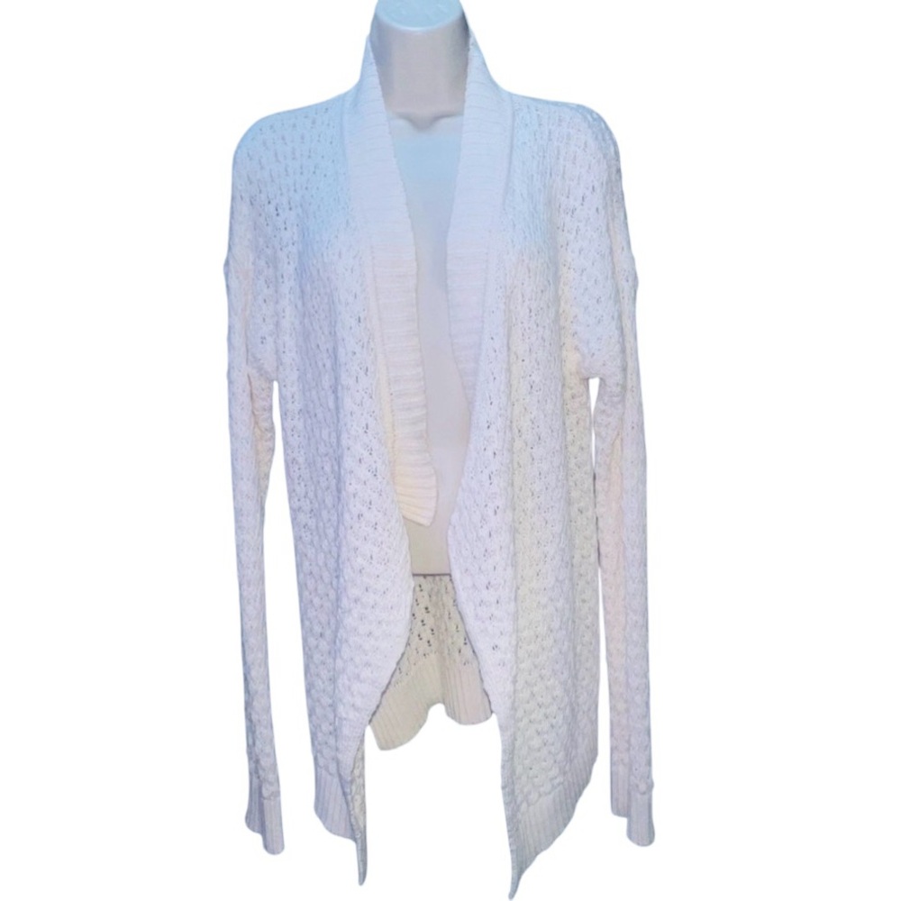 LOFT Cream Textured Open-Front Cardigan Size LP